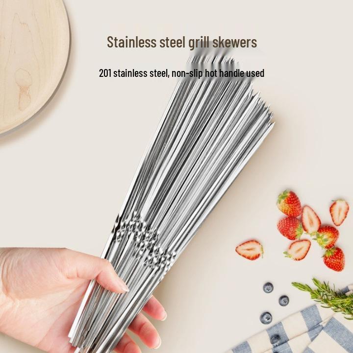 Stainless Steel Flat Barbecue Skewers - Lamb Kebab and Iron BBQ Needles