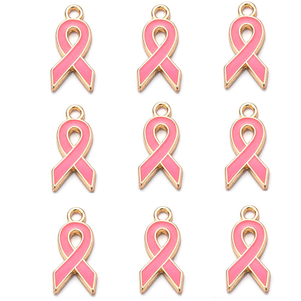 10pcs/lot Ribbon Enamel Charms Breast Cancer Awareness Pendants For DIY Necklace Earring Bracelet Jewelry Making Handmade