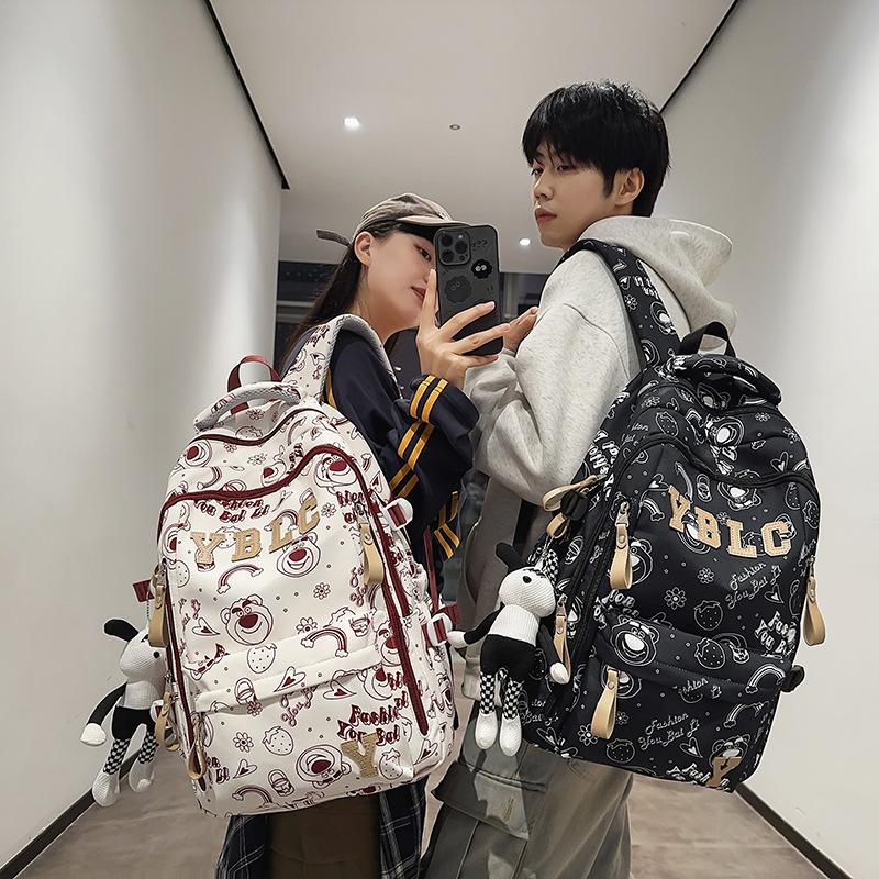 Schoolbag Junior high school student schoolbag Simple printing Graffiti bear backpack Large capacity student backpack Men's travel computer backpack