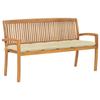 Stackable Garden Bench and Cushion vidaXL 159 Cm, Solid Teak Wood