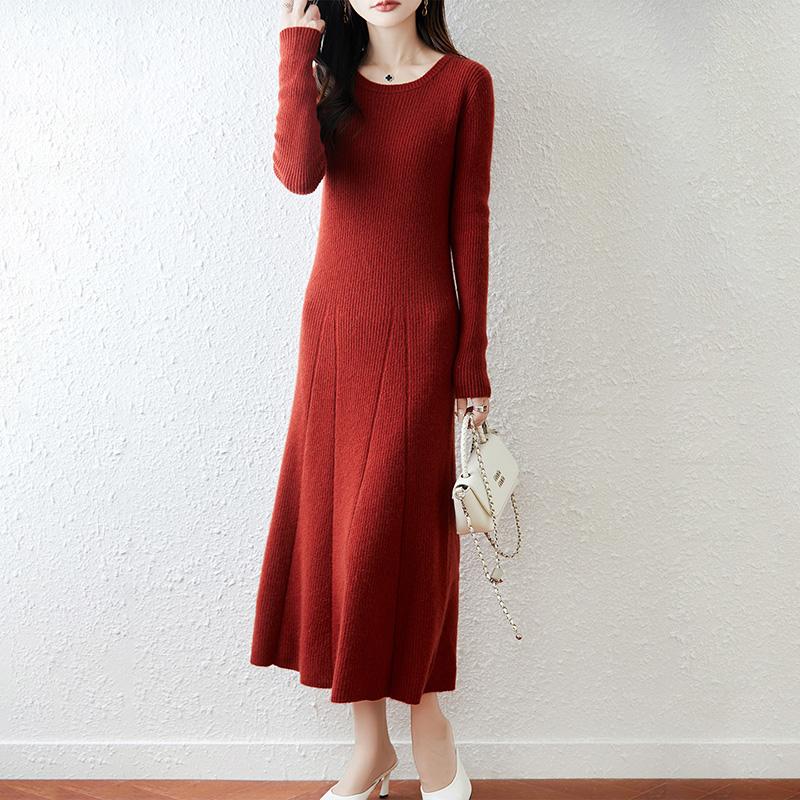 Women Sweater Dress 100% Wool MODERN NEW SAGA O-neck Knit Long Pullover Winter Jumpers Wool Long Dress Female