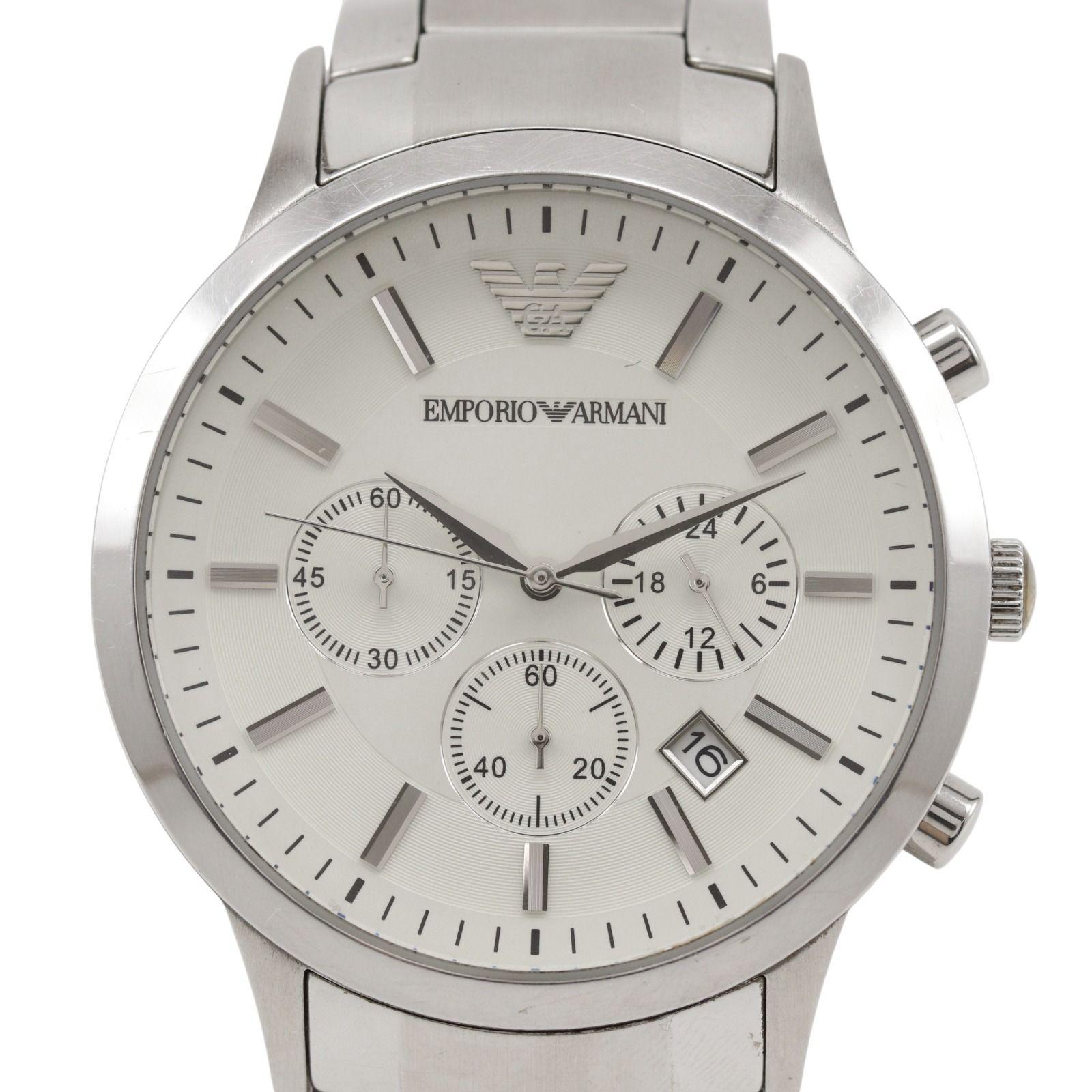 Used [ARMANI] Emporio Armani AR-2458 Stainless Steel Quartz Chronograph Men s White Dial Watch