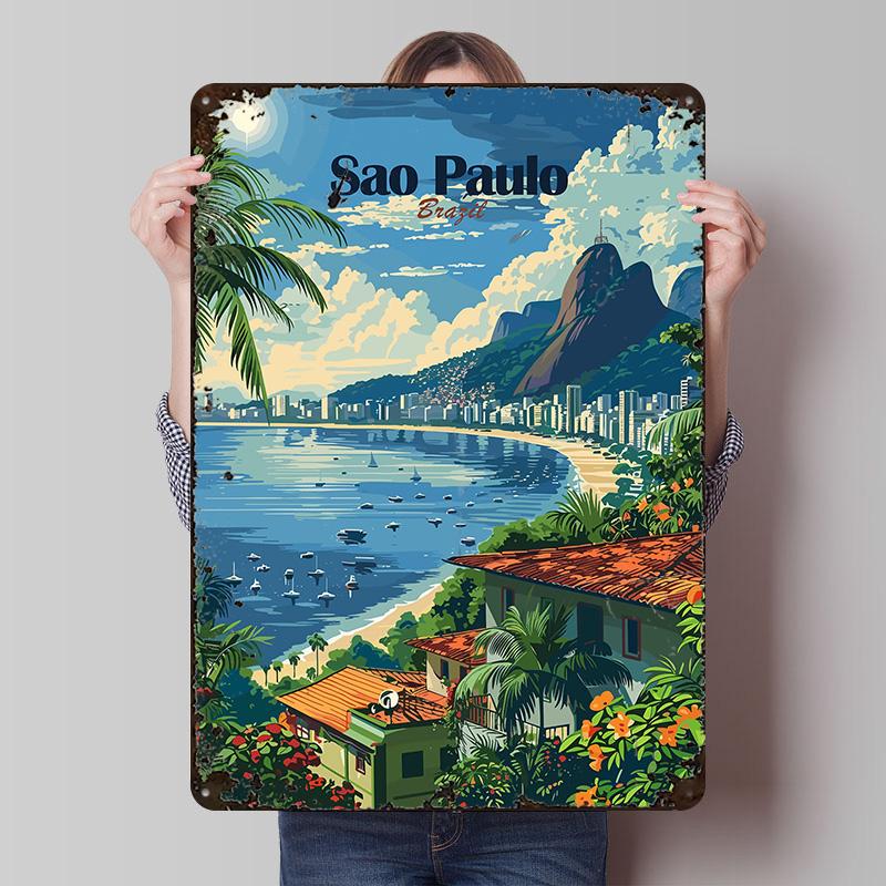 Sao Paulo Cityscape Metal Poster Customized Wall Art Retro Vintage Tinplate Signs for Man Cave Decoration Home Decor Items House