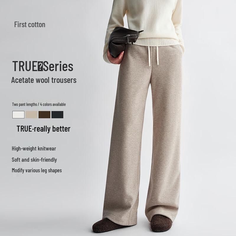 Women's High-Waisted Wide-Leg Acetate Wool Blend Casual Trousers