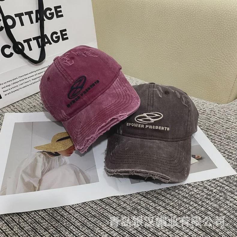 Unisex Vintage Distressed Denim Baseball Cap with Embroidered Letters - Trendy Korean Style for Summer
