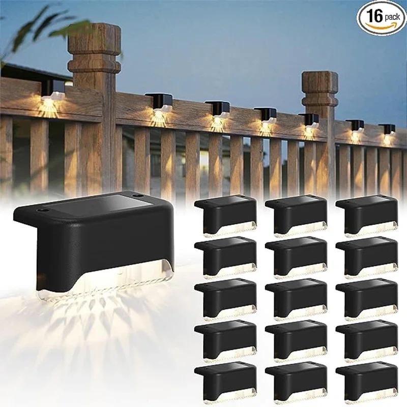Solar Deck Lights 16 Pack Outdoor Step Lights Waterproof Led Solar Lights for Railing Stairs Step Fen Yard Patio and Pathway
