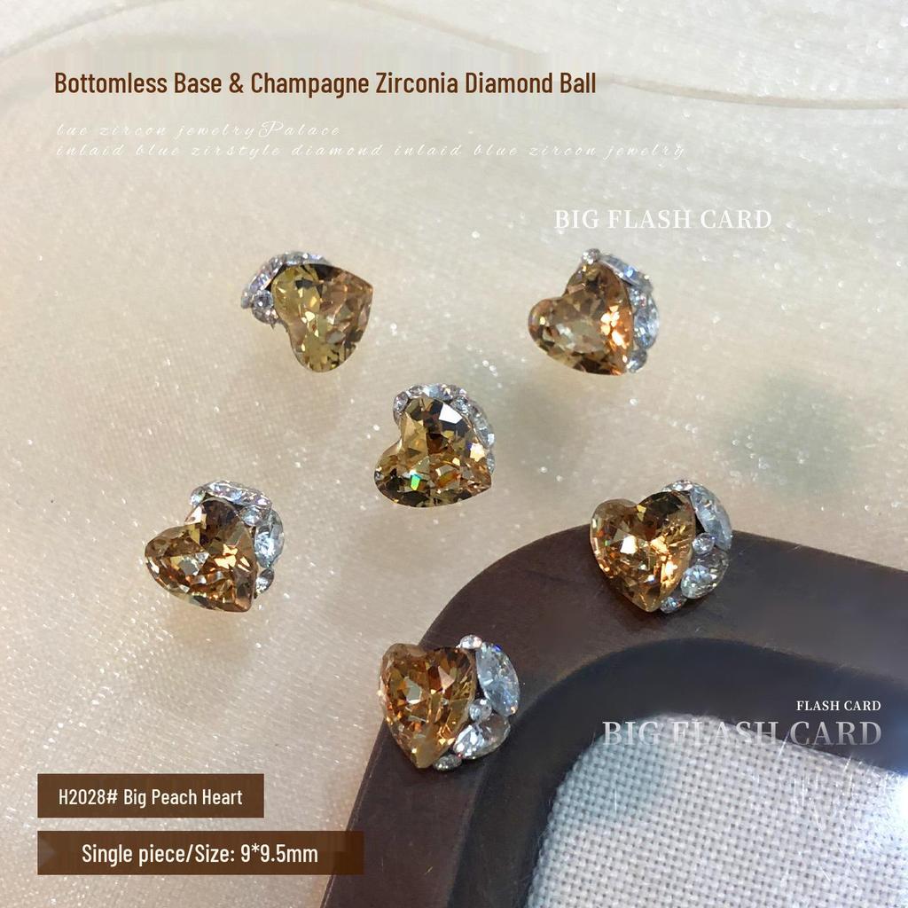 Champagne Bottomless Tray Zircon Nail Art Accessories - Super Flash Heart Dove Egg Stacked Drill Ball.
