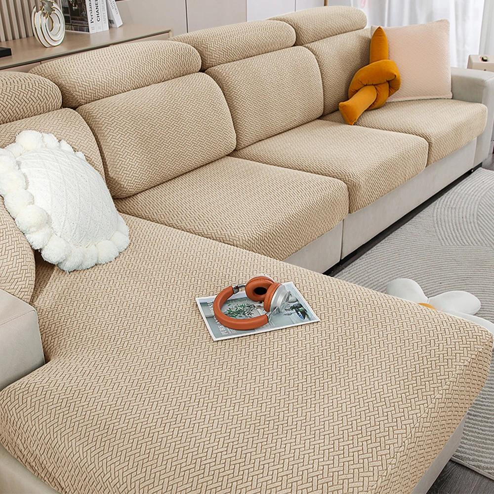 Jacquard Stretch Fabric Sofa Cover Plain Seat Couch Covers for Sofa Living Room Removable Seat Case Chaise Lounge Slipcover Pets