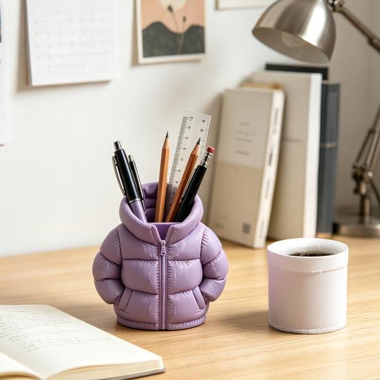 3D Printed Down Jacket Pen Holder, Funny Puffer Jacket Pencil Holder, Creative Desk Organizer for Office Supplies, Cute Stationery Holder for Desk,