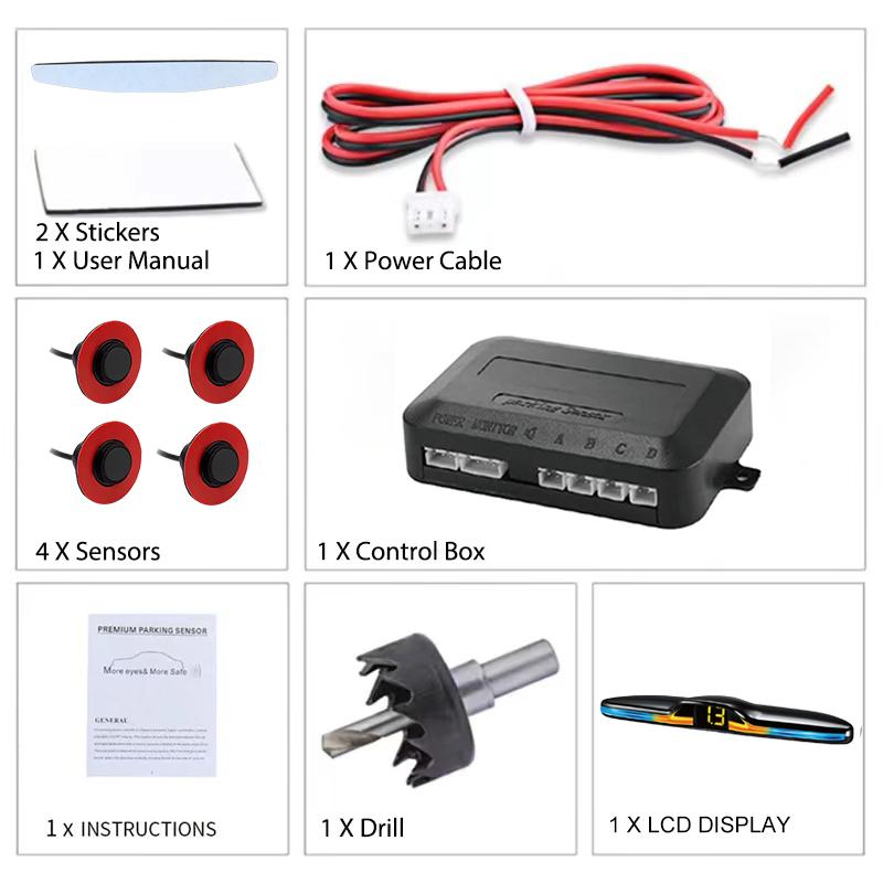 Reverse radar, voice broadcast LED display 4 sensors 16.8mm radar detection system backlight display