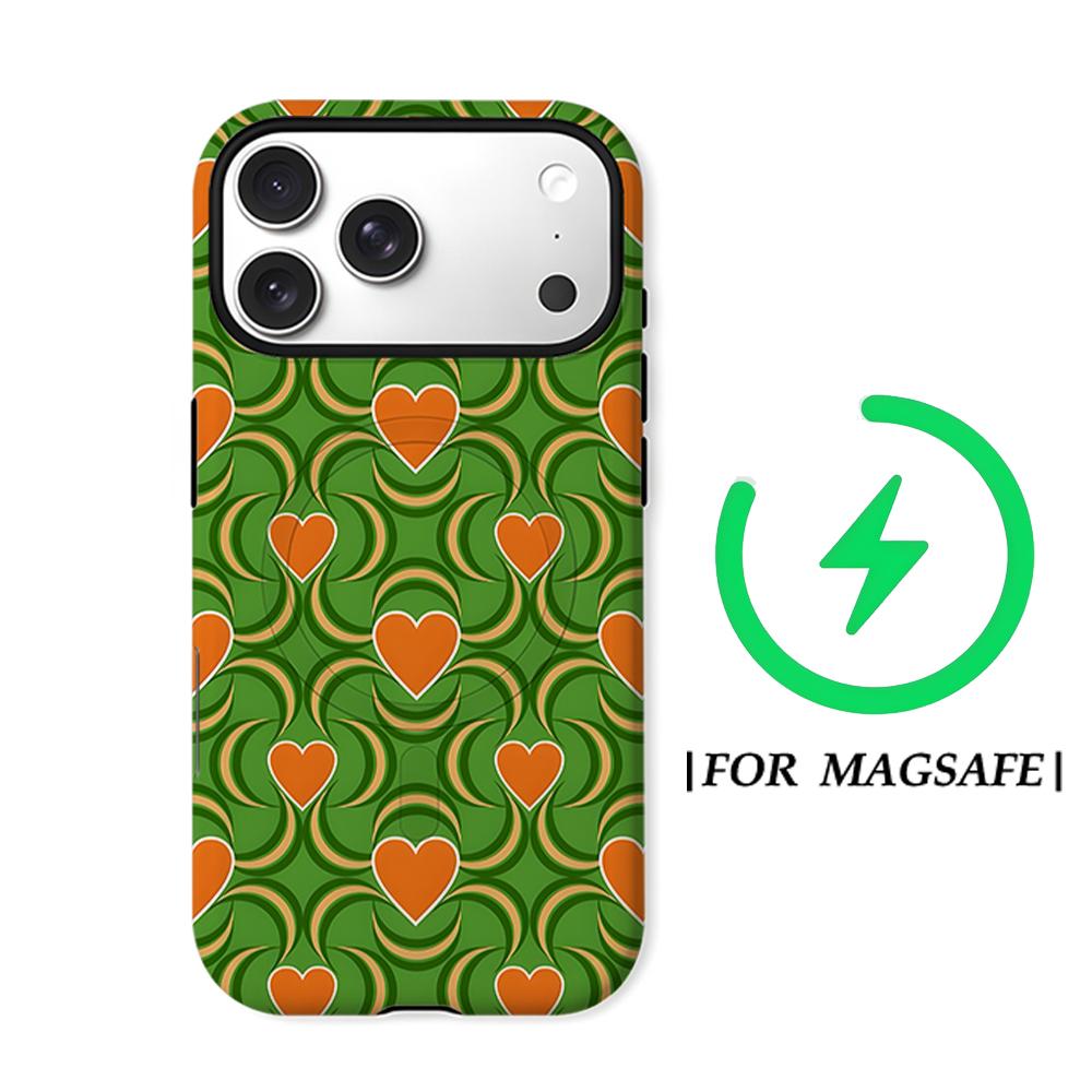 Retro Green Heart Moon Phone Case for IPhone 17AIR 16E 16 15 14 13 12 11 17 Pro Max Plus Double-layer Back Cover