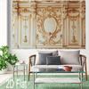2D Flat Banner Palm-themed Background Cloth with Golden Decorations and Luxurious Wall Panels Suitable for Party Decoration