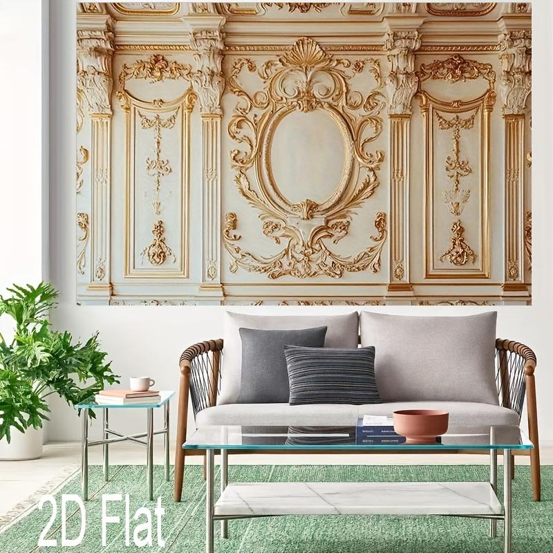 2D Flat Banner Palm-themed Background Cloth with Golden Decorations and Luxurious Wall Panels Suitable for Party Decoration