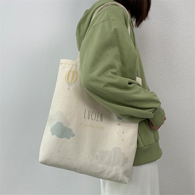 Cute Carto Bear Print Canvas Tote Bag, Large Capacity Handbag Women Shoulder Bag, Literary Teen Student School Bags Handbag