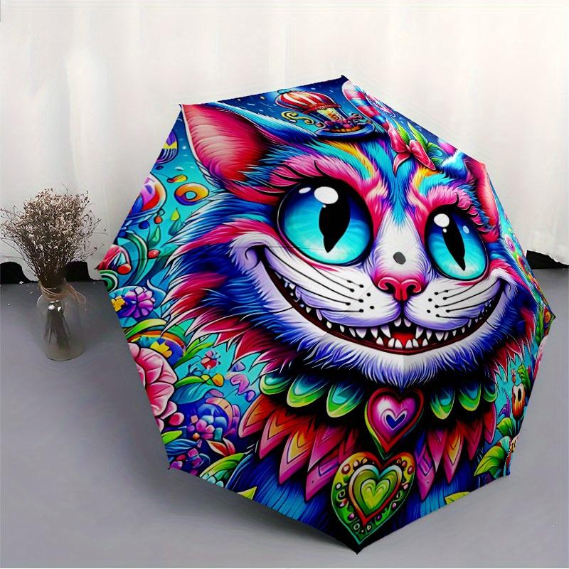1pc Fantasy Cat Automatic Open/Close Umbrella - Compact Travel Umbrella, 8-Rib Heavy-Duty Construction, Ideal Gift, 28052