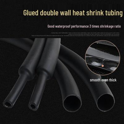 Black 3:1 Double-Wall Heat Shrink Tube with Adhesive, Flame Retardant & Waterproof, 1m Roll