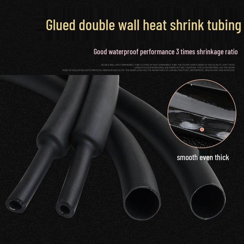 

Чорний 3:1 Термозбіжна трубка з подвійними стінками з клеєм, вогнестійка та водонепроникна, рулон 1 м Φ6.4mm 1m
