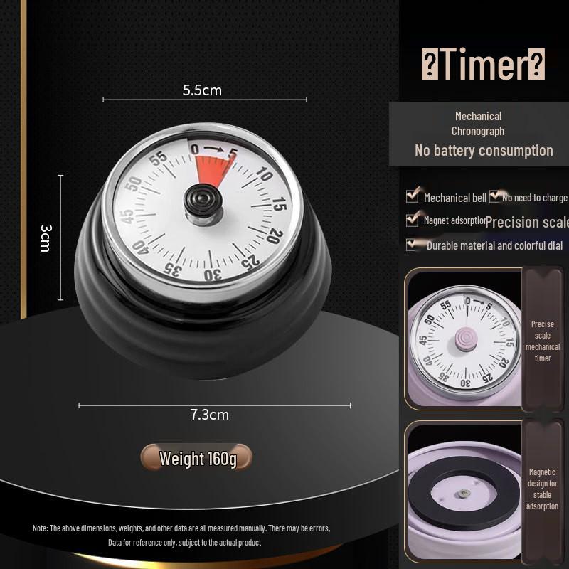 Magnetic Kitchen Timer with Alarm - Mechanical Cooking & Study Reminder