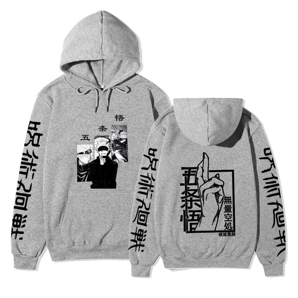 Jujutsu Kaisen Gojo Satoru Double-Sided Hoodie Anime Sleeve Print Long Sleeve Casual Manga Graphic Hooded Pullover Sweatshirt