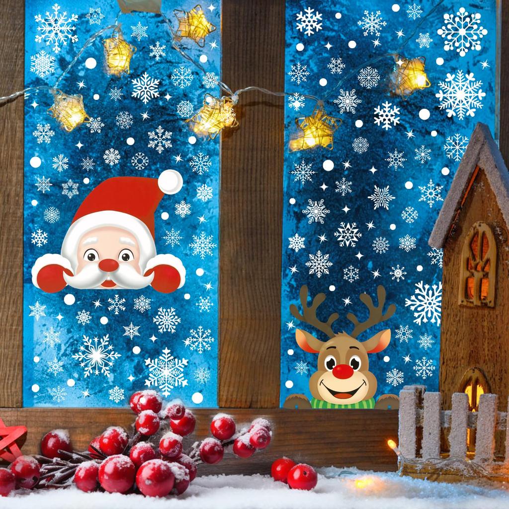 Christmas Glass Stickes Snowflake Santa Claus Shaped Door Shop Window Sticker Wall Ornaments for Home Decoration New Year 2025