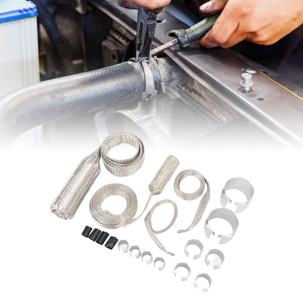 Stainless Steel Dress Up Hose Cover Kit Hose Sleeving Set Extreme Heat Resistant for Vehicle