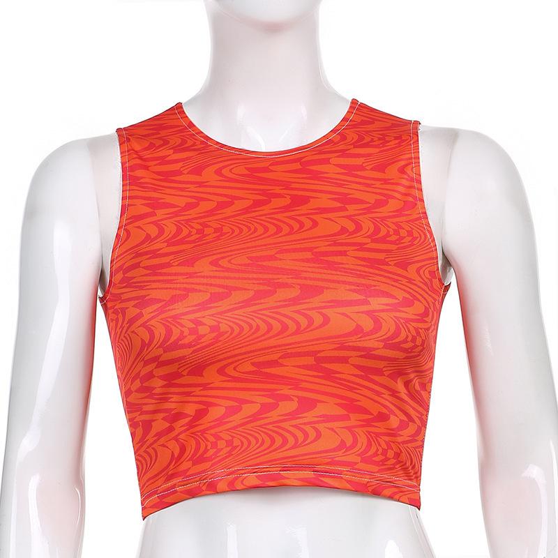 

Европейский и американский летний жилет с рябью воды, облегающий, с круглым вырезом, без рукавов, в полоску L оранжевый