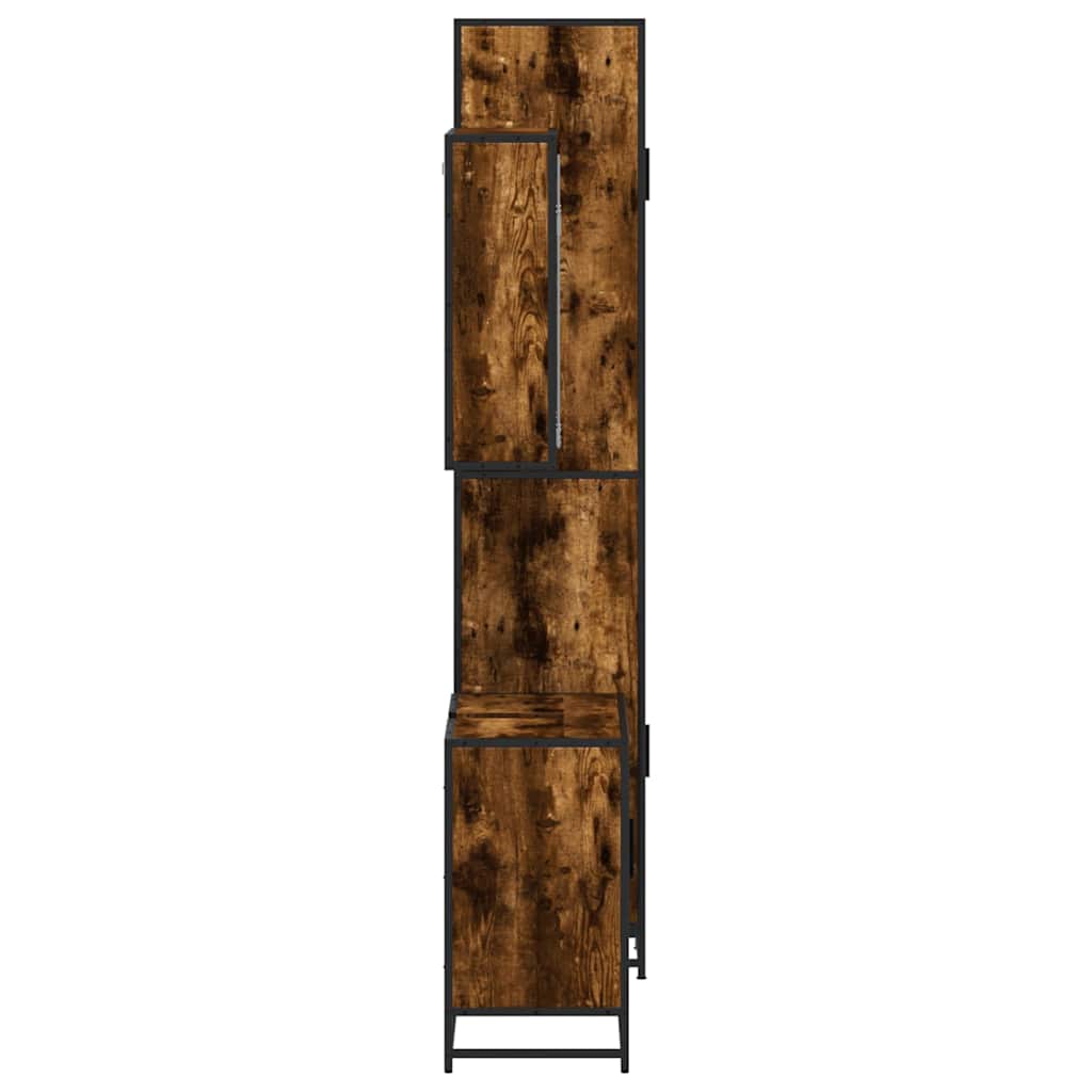 3 Piece Bathroom Furniture Set Smoked Oak Wood Based Material