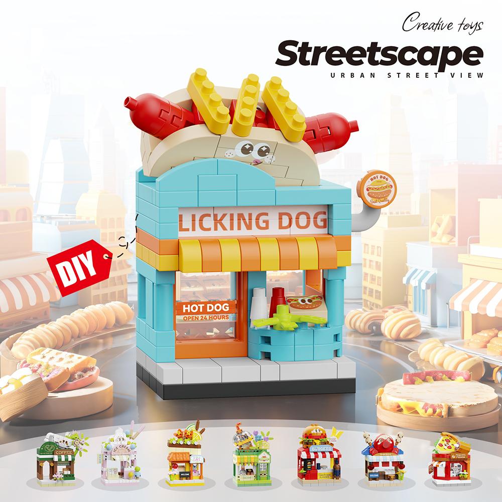 Non-Toxic Mini City Store Building Toys Fast Food Restaurant Street View Building Blocks Educational Toys Kids Gifts