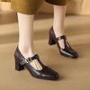 Fashion 2024 Spring Mary Janes Genuine Leather Women Shoes Square Toe Thick Heel Women Buckle Strap Commute Pumps Retro High Heels