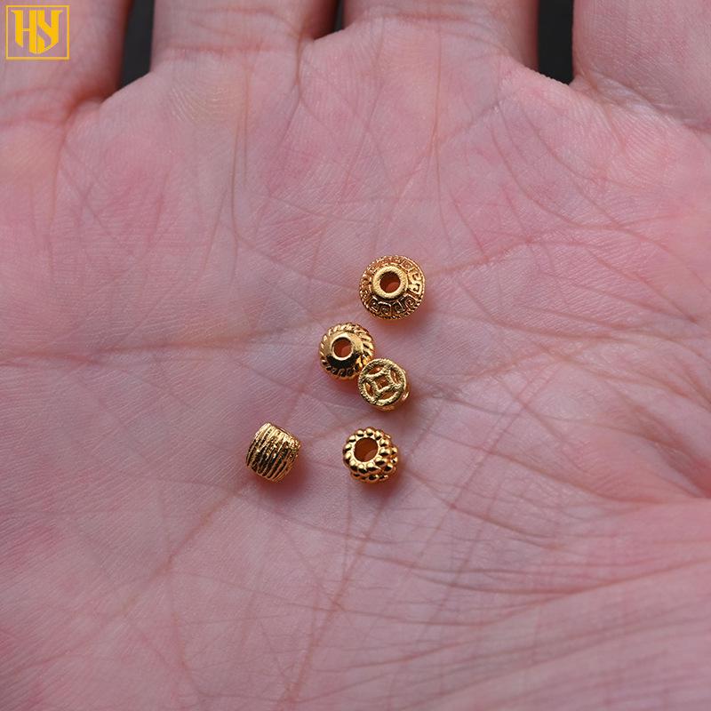 Copper Gilded Spacer Beads: Flying Saucer, Carved Key Pattern, Retro Jewelry Materials