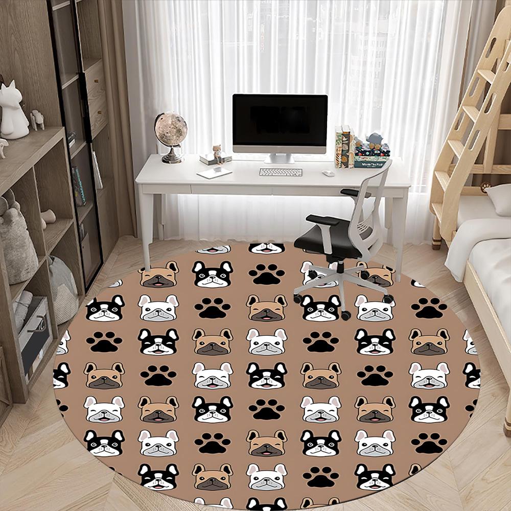 1pc French Bulldog Pattern Carpet for Office Non Slip, Round Carpet, Soft & Comfortable, Carpet for Office, Lightweight Round Floor Mat