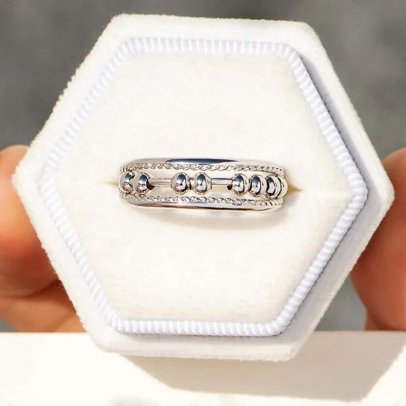 Tide Brand Ring Women, Creative Movable Bead Jewelry, Niche Design Personalized Ring