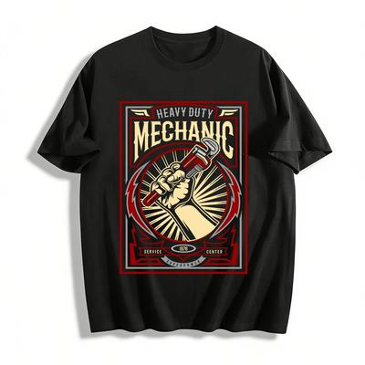Heavy Duty Mechanic Wrench Print Vintage Workwear Style Men's T-Shirt Pure Cotton T-shirt