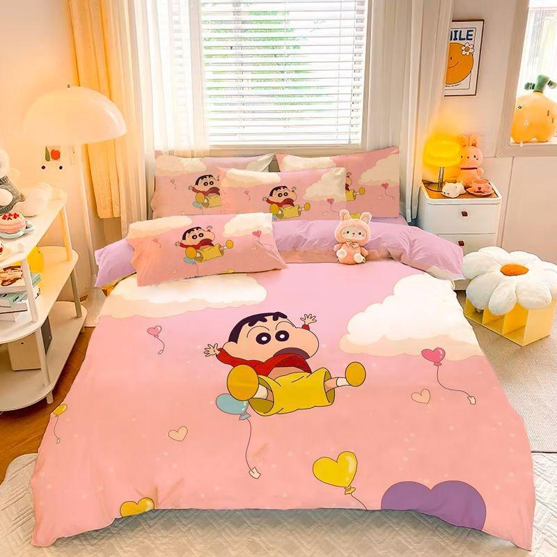 Cartoon Crayon Shin-chan Quilt Cover with Pillowcase, Cute Boy and Girl Bedding Set, Home Bedroom 2/3 Pcs