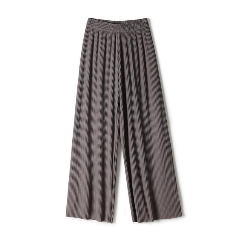Pantalones Anchos Lisos con Pliegues para Mujer de Cintura Alta Elástica