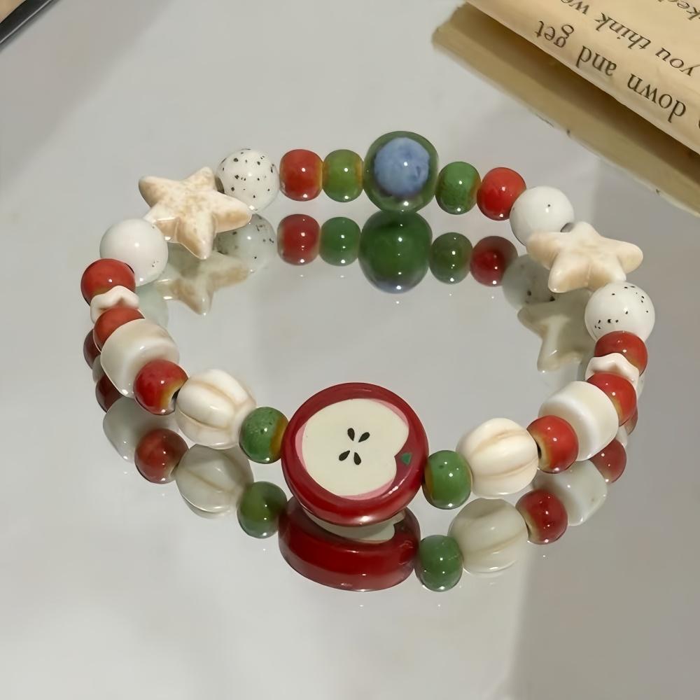 

Retro imitation Apple Ceramic Bead Bracelet Cute Color Mixed Star Women Bracelet Fashion Design Jewelry Trend Accessories белый