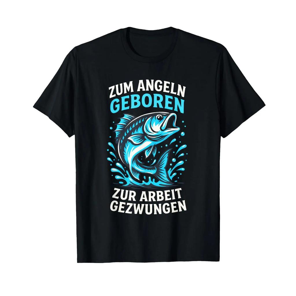 T Shirt With Gerunisex Text Quot Zum Angeln Geboren Zur Vintage Graphic Breathable Slightly Casual Stylish Fashion