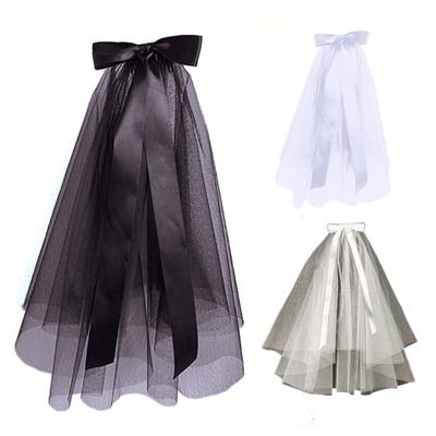 Voile de mariée pour femme simple tulle court Halloween fête voile de mariage bord ruban avec forme nœud papillon pour fête de mariage