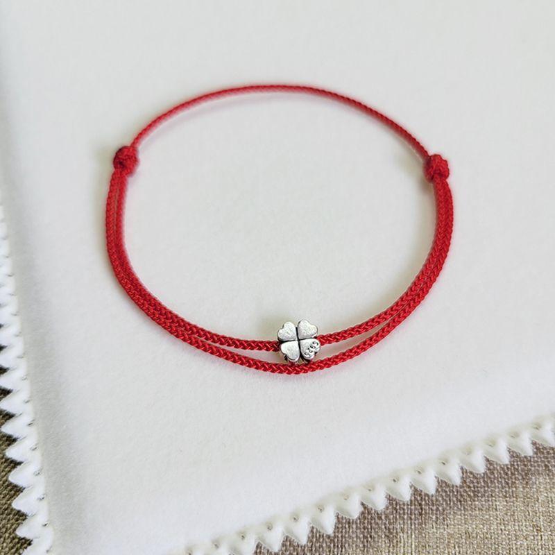 Lucky Four-leaf Clover Mini String Bracelet Red Handmade Rope Charm Jewelry for Fashion And Style