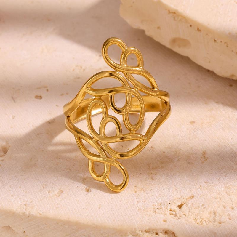 

Vintage Stainless Steel Hollow Ring Unisex Exaggerated Geometric Line Open Adjustable Ring Delicate Luxury Party Zircon Gifts
