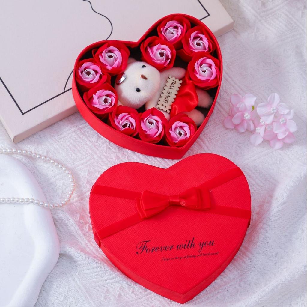 Valentines Day Gift for Her Gift Box with Bear Soap Rose Flower Romantic Mothers Day Wedding Birthday Gift Home Party Decor 1PC