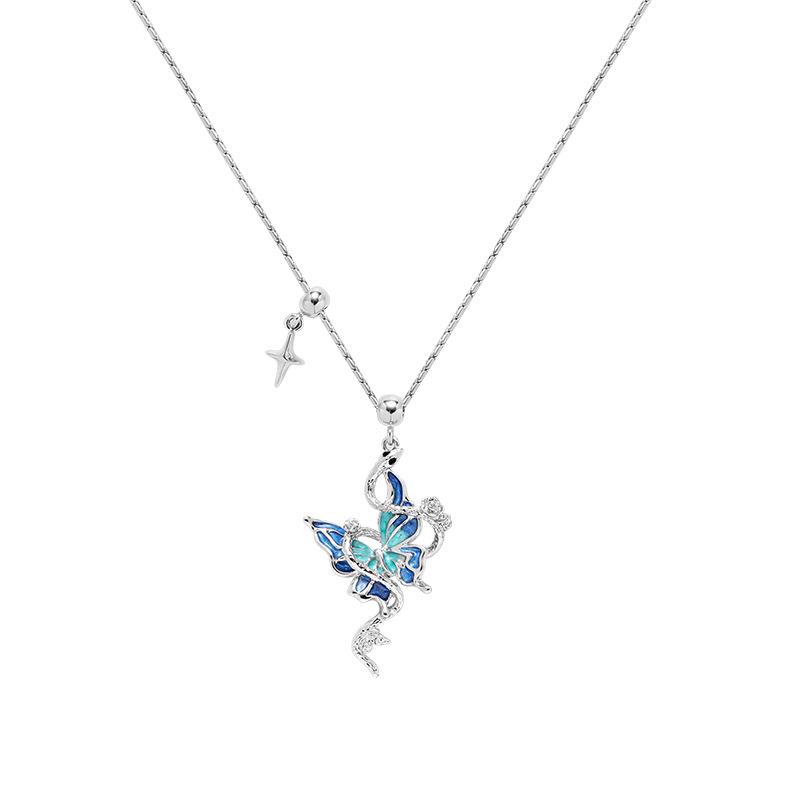 Butterfly and Snake Necklace: Luxury Autumn/Winter Sweater Chain with Elegant Pendant