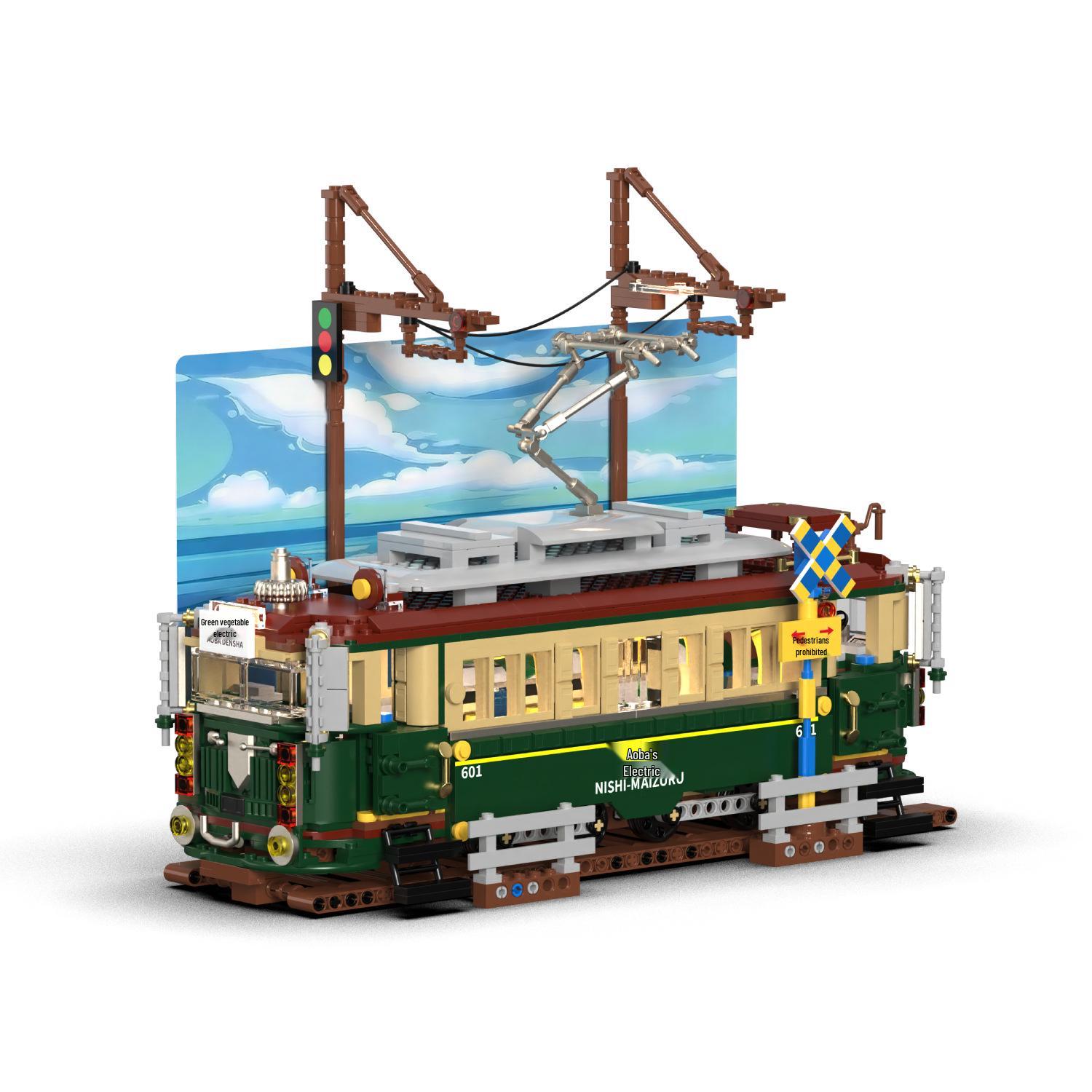 Nostalgic Japanese Electric Train Street Scene Building Blocks Toy Set H1018