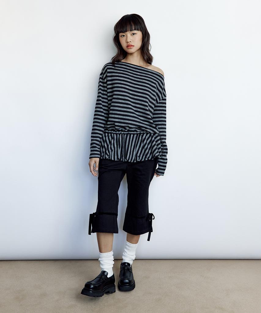 ROUGHNECK Striped Off-Shoulder Knit