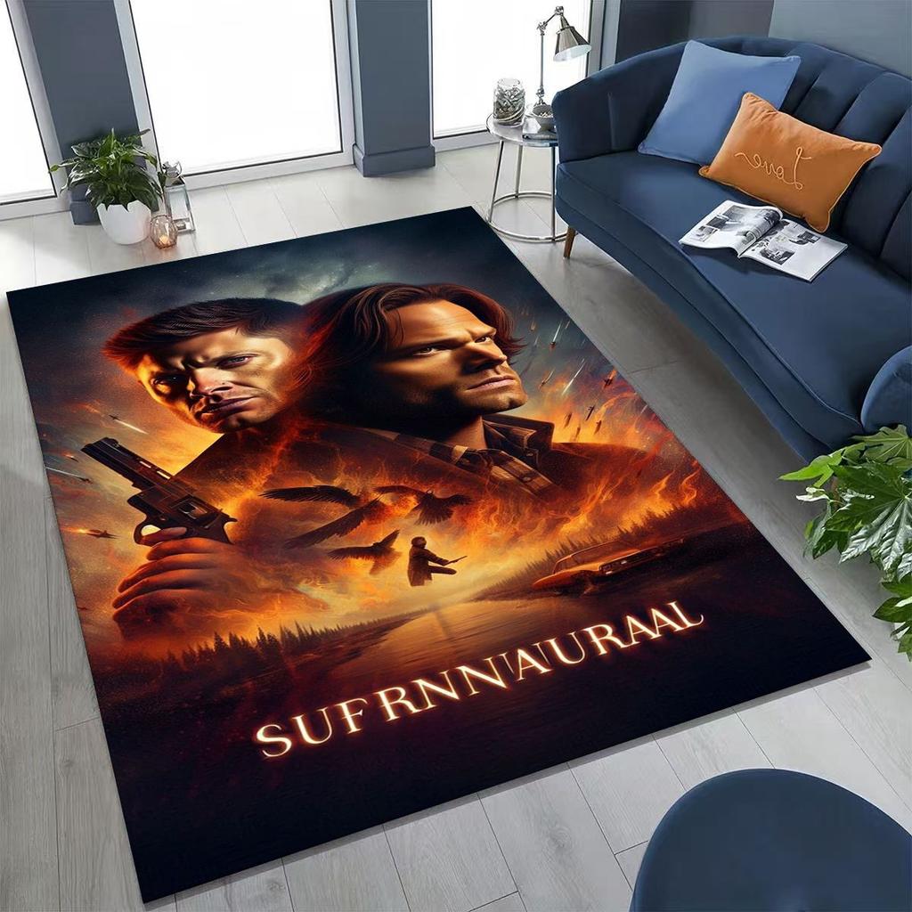 Tapete SPN Supernatural Dean Sam Winchester Castiel para Quarto Sala Sofá Casa Capacho Decoração, Tapete de Chão Grande Antiderrapante para Crianças