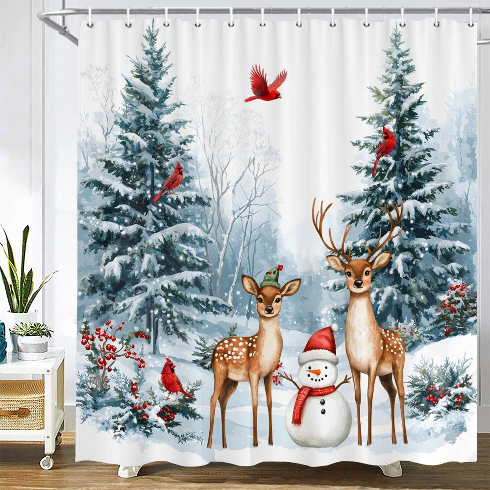 Merry Christmas Shower Curtain Bath Curtain Elk Santa Claus Christmas Printed Polyester Bathroom Curtains for Home Decor curtain