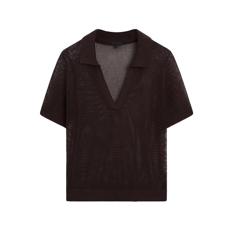 MD Spring New French Style Casual Commute Style Lightweight Breathable Mesh Short Sleeve Polo Collar T-shirt 6218583