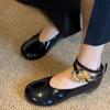 Inner Increase Women's Shoes Spring New Round Head Shallow Mouth Metal Buckle A Word with Light Single Shoes