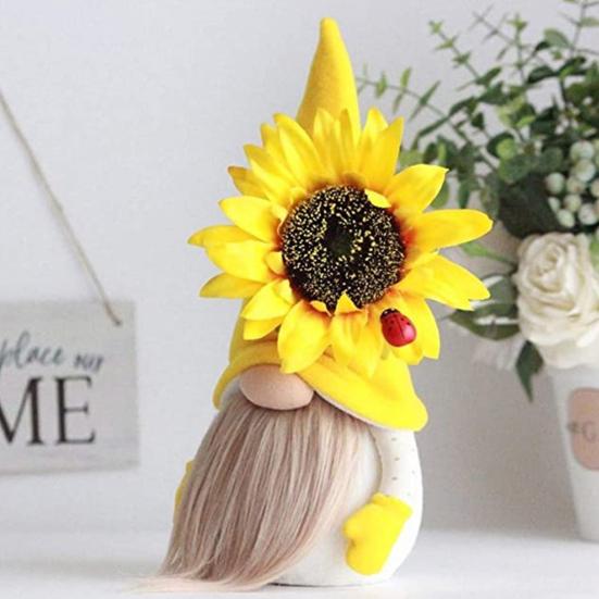 Plush Doll Sunflower Gnome Pattern Home Decor Polyester Ornamental Stuffed Doll for Couch