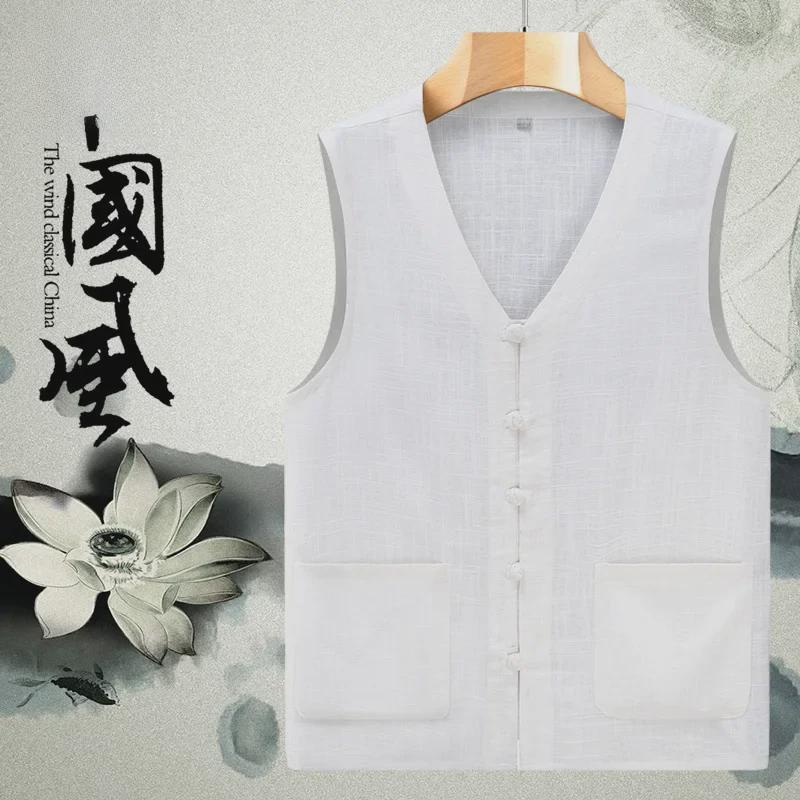 

Мужской летний легкий жилет из хлопка и льна в стиле Тан XL